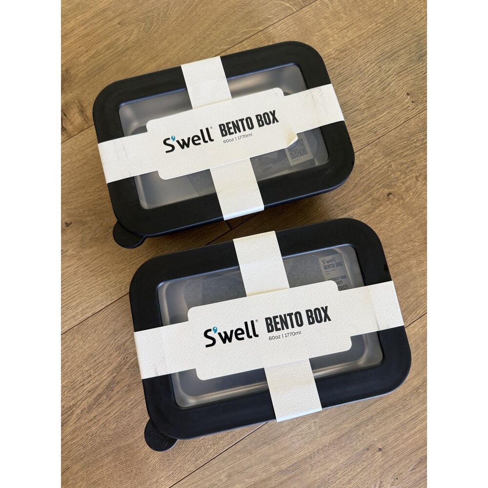 SWELL new Lot 2 Black Bento Box 60oz stainless steel leakproof lunchbox school
